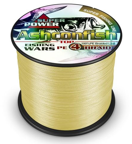 Ashconfish Geflochtene Angelschnur, 4 Stränge, super starker PE-Anraht, schwere Zugfestigkeit für Salzwasser- und SüÃŸwasserangeln, Abriebfest, Keine Dehnung, 500 m, 18 kg, Gelb