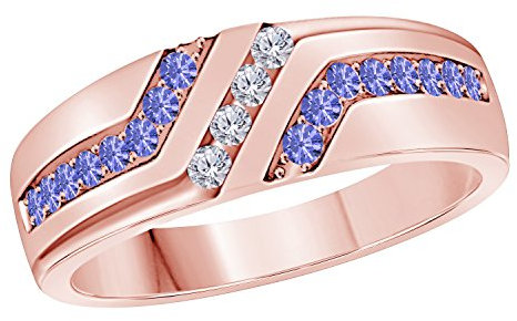 RS JEWELS Herren Unisex - Sterling-Silber 925 CZ-Tansanit und künstlicher Diamant.