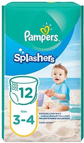 Pampers Splashers Badehose, Größe 3-4, 6-12 kg, Tragetasche, 12 Stück