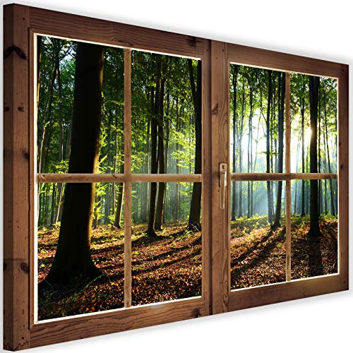 Feeby Quadro su Tela Illusione ottica 3D XXL 120x80 cm 1 pezzo Stampa Murale Fotografia Decorazione da parete Immagini Moderni per Soggiorno Camera da Letto Ufficio Cucina Bosco multicolore
