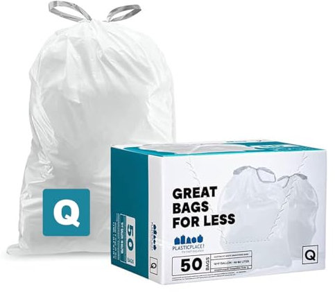 Plasticplace Sacs à ordures sur Mesure │ Compatible avec Le Code Q simplehuman (x) (50 unités) │ Sacs à ordures Blancs avec Cordon de Serrage 13-17 gallons / 40-65 litres │ 25,25x 32,75