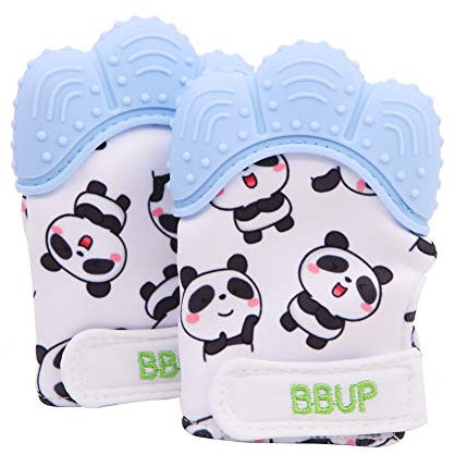 2er-Pack Silikon-Beißringhandschuh in Lebensmittelqualität, Beißhandschuh für Babys, Baby-Beißringspielzeug… (Blau)
