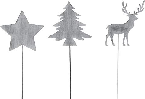 Pos weihnachtlicher Deko-Stecker Garten-Stecker 3 Motive Stern-Hirsch-Tanne Sortiert Preis für 3-er Set