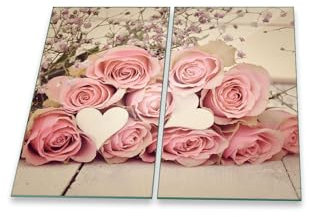 Herdabdeckplatte 2 teilig Ceranfeld Rosen Pink 2x30x52 Kochplatten Glas Küche