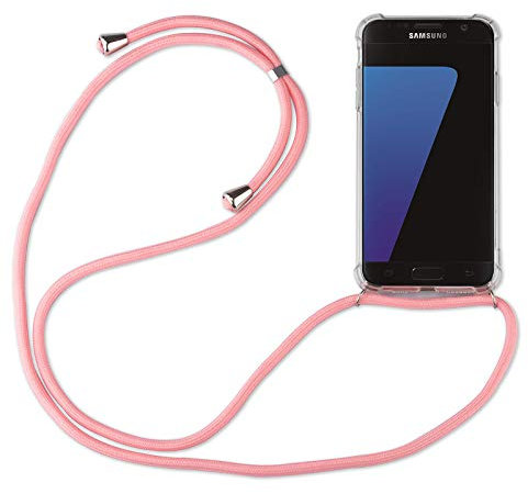 Hülle Kompatibel mit Samsung Galaxy S7 | Handykette Smartphone Halskette Hülle mit Band | Handyhülle mit Kordel zum Umhängen Kompatibel für Galaxy S7 | Rosa