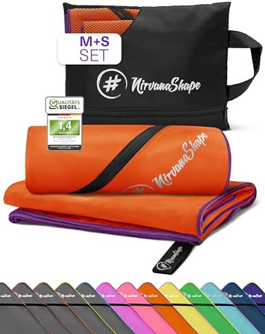 NirvanaShape Mikrofaser Handtuch, Microfaser Handtücher leicht, kompakt als Reisehandtuch, Strandtuch, Sporthandtuch, 2er Set M+S 120 x 60 + 60 x 40 cm