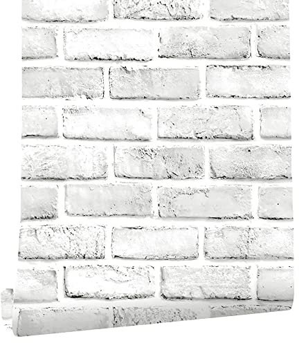 Cohoo Home Papier peint brique à décoller et à coller - 305,8 x 45,7 cm - Imitation 3D - Blanc et gris - Papier contact amovible pour murs et dosserets