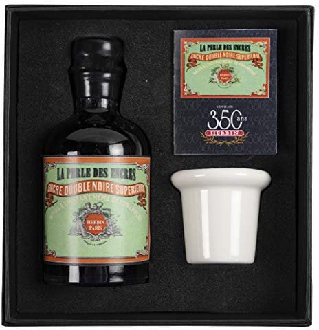 Jacques Herbin 27909T - Geschenkset 350 Jahre Jacques Herbin, mit 1 Flakon 100ml, 1 Tintenfass aus Porzellan, 1 Gebrauchsanweisung, 1 Set, Perlenschwarz