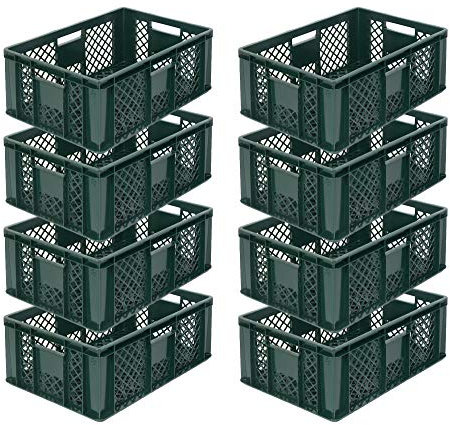 SPAR-SET 8x Eurobehälter/Bäckerkisten, Grundmaß 600x400x240 mm. Eurobox, Stapelkorb stapelbar aus Kunststoff in TOP-Qualität - Made in Germany (grün)