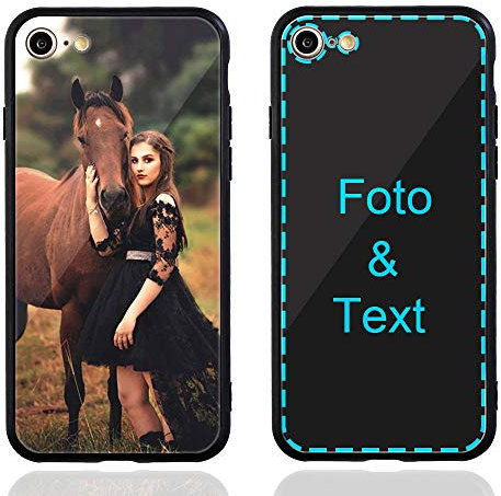 MXCUSTOM Personalisierte Handyhülle für Apple iPhone SE 2022/2020 iPhone 7/8, Benutzerdefiniert Gehärtetes Glas Weicher Stoßfänger Hülle mit Eigenem Foto Bild Text Individuelle Schutzhülle(GHS-BK-P1)