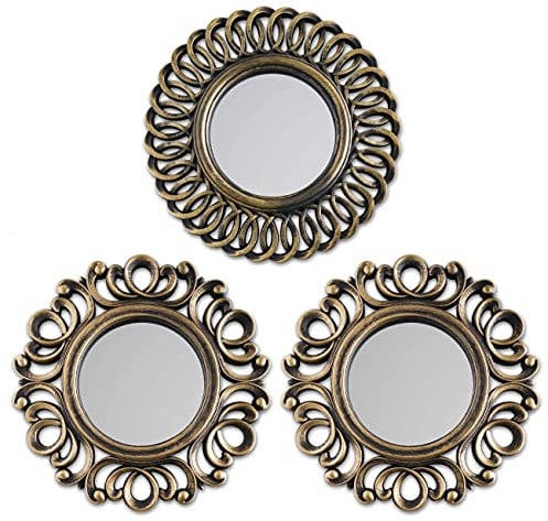 BONNYCO Spiegel Rund Gold 3 Stück Spiegel Klein Wanddeko Wohnzimmer Haus Schlafzimmer | Wandspiegel zum Aufhängen Deko | Dekorative Wandspiegel Vintage, Originelles Geschenk für Frauen Mama