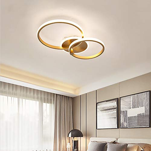 Lanekd LED Deko Schlafzimmer Deckenleuchte Esszimmerlampe Wohnzimmer Deckenlampe Gold Round Ring Design Jugendzimmer-Leuchte Modern Dimmbar Kronleuchter Küchen Esstisch Pendelleuchte Bad Bürolamp 30W