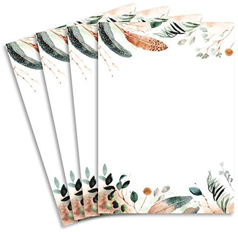 Lot de 150 feuilles de papier à lettres naturel A4 crème avec pot-pourri plumes et branches 120 g/m² 21 x 29,7 cm Papier imprimable à écrire soi-même Idéal pour mariage et anniversaire