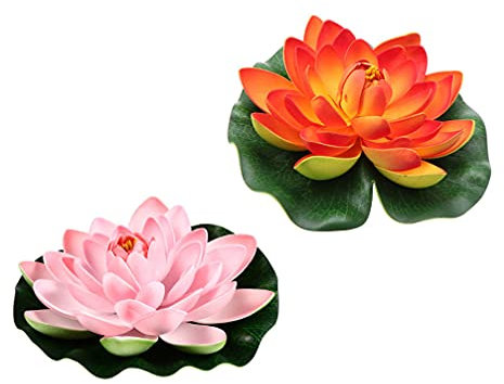 2 Stücke Künstliche Seerosen Lilien 17cm Schwimmende Lotusblüten Lotusblume Lotusblätter Kunstblumen für Teich Garten Lotus Deko Aquarium Wasserpflanzen Gartenteich Dekoration