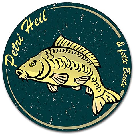 Finest Folia Fisch Aufkleber im Retro Stil 10x10cm Angeln Fischen Vintage Sticker für Auto Boot Angelkoffer Angel Zubehör wetterfest R164 (06 Karpfen, Petri Heil)