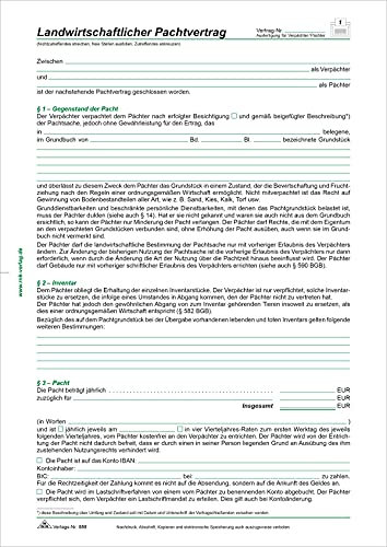 RNKVERLAG 555 - Contrat de bail agricole, 4 pages, plié à DIN A4, 10 pièces