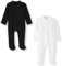 BINIDUCKLING Baby-Jungen Mädchen Schlafanzug - 2-Wege-Reißverschluss, Baumwolle, mit Füßen, 2er-Pack - Baby Schlafstrampler für Neugborene 9-12 Monate, Schwarz&Cream-Weiß