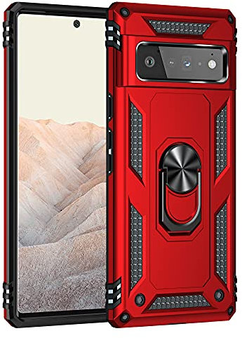 BestST Handyhülle für Google Pixel 6 Pro + HD Displayschutz, Cover für Google Pixel 6 Pro hülle, 360 Grad Drehbar Ringhalter Handytasche Case Handy Hüllen,Rot