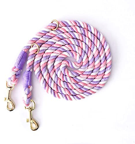 Tesitehi Multifunktionale Hundeleine aus Seil, 2,5 m, mit verstellbarem doppeltem Drehhaken, freihändig für kleine, mittelgroße und große Hunde, Laufen, Wandern, Camping, Spazierengehen (rosa Einhorn)