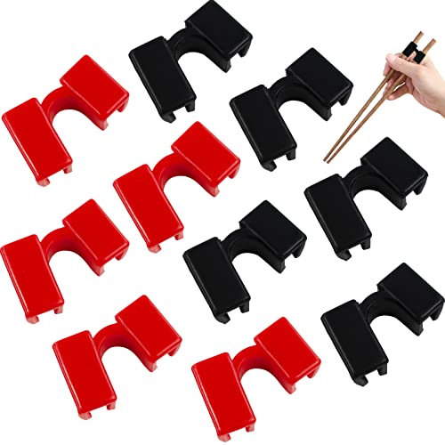 10 piezas de ayudantes de palillos reutilizables, conector de bisagras de palillos de entrenamiento de plástico LIUCONGBD soporte de palillos de dedo para adultos principiantes (negro, rojo)