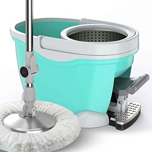 Fregona Cesta giratoria de Metal Acero Inoxidable 360 ° Pedal Giratorio Deshidratación, con Cabezales giratorios de Microfibra (B)