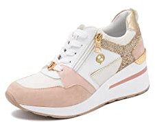QUEEN HELENA Sneakers Alte Platform con Zeppa Scarpe da Ginnastica Glitterate Donna X28-21 (X28-21 Oro, Numeric_38)