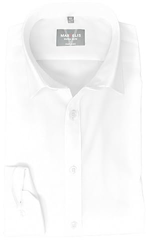 Marvelis Herren Businesshemd Langarm Super Slim,Einfarbig,Urban Kent,Weiss 00,42
