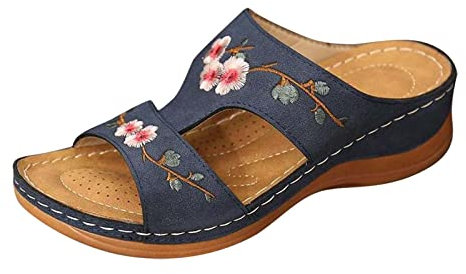 Susenstone Sandales Femme éTé,Chaussures orthopédiques pour femmes Sinders confortables Sandales en cuir plat Sandales Fleur Fleur Low Toe Open Toe Breathable Sandales