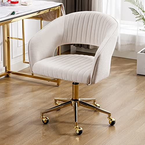 Wahson Bürostuhl ergonomisch aus Chenille Drehstuhl mit Rollen Schreibtischstuhl Aesthetic mit Armlehne für Arbeitszimmer/Büro, Beige