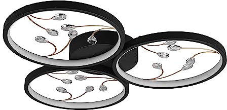 Trio Leuchten LED Deckenleuchte Groovy 642110332, Metall Schwarz matt, Kristallglas, inkl. 30 Watt LED, Switch Dimmer