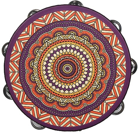 FUNFANG Holz Tamburin Doppelreihe Metall Jingles Handbell Handtrommel Doppelreihig Metall Schellen Tamburin Handtrommel Handglocke Holz Tamburin 10 Zoll Holz Tamburin Handbell Handtrommel mit Doppel