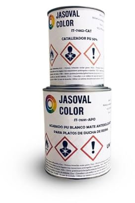 Jasoval Color Pintura Antideslizante para Platos de Ducha de Resina - Kit de 2 Componentes (1kg Pintura + 0,5kg Catalizador) - Variedad de Colores con Certificación Antideslizante (Gris Luminoso)