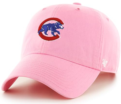 '47 Chicago Cubs Rose Team Color Primary Logo Clean Up Adjustable Strap Hat Cap, Adult One Size Fits All, Pink, Einheitsgr��e