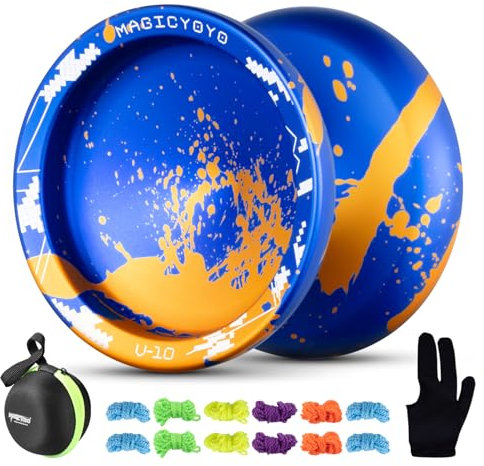 MAGICYOYO V10 Metall JoJo, Unresponsives Profi Yoyo für Fortgeschrittene, Finger-Spin geeignet, Yoyo Set mit 12 Schnüren, Tasche & Handschuh, Für Kinder & Erwachsene