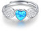 CHENGHONG Engelsflügel Ring 925 Sterling Silber Verstellbare Blauer Opal Herz Ring mit Engelsflügel Silber Engelsflügel Schmuck Geschenke für Frauen Mädchen…