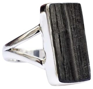 Natürlicher schwarzer Turmalin-Ring, handgefertigter Schmuck, roher Edelstein-Ring, Statement-Ring aus massivem 925er-Sterlingsilber für Frauen, eleganter Turmalin-Ring, Geburtstagsgeschenk für sie