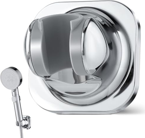 Piriuuo Shower Head Holder, Adjustable Handheld Shower Holder Self Adhesive Shower Wand Holder Wall Mount Waterproof Hand Held Shower Head Holder with Screw Option for Bathroom Shower