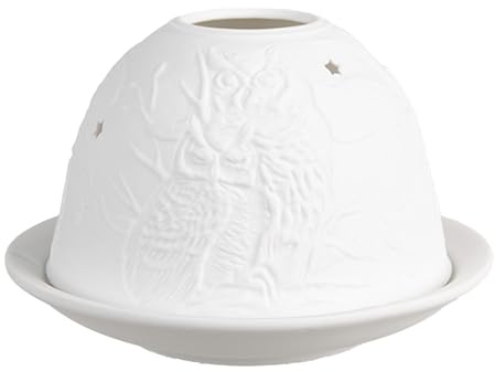 Clayre & Eef Teelichthalter Ø 12x8 cm Weiß Porzellan Eule