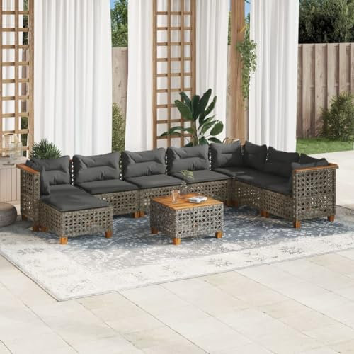 Rantry Gartensofa-Set 9-teilig mit grauen Kissen aus Polyrattan, Set Schlafsofa, Wohnzimmer, Gartensofa, modernes Sofaset für den Außenbereich, Möbel Modell 3261963