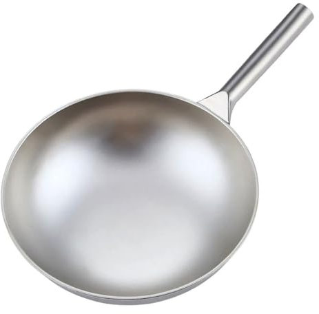 SGKOMN Wok in Titanio Puro, Padella Antiaderente Non Rivestita Padella per Uso Domestico Pentola a Gas con Fondo Tondo in Titanio Regalo 32-38 cm(30cm)