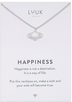 LUUK LIFESTYLE Collana moderna in acciaio inossidabile con ciondolo, lunghezza regolabile 50 cm, gioiello regalo per la migliore amica, Saturno, argento