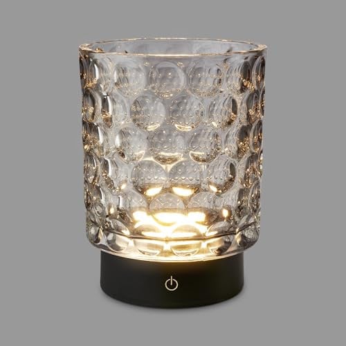 BRILONER - LED Table Lamp Cordless IP44, Glass Body, Touch, Step Dimmable, Rechargeable Battery & Light Source Replaceable, Bedside Light, Candle Lamp, Decorative Lamp, Garden Lights, 15x11cm, Grey