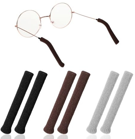 6 Stück Brillen Ohrpolster Antirutsch Brille Brillenbügel Überzug Weiche Gestrickte Baumwolle Rutschfest Weicher Strickbaumwolle für Brillen,Sonnenbrillen Brillen Ohrpolster -Schwarz,Braun,Grau