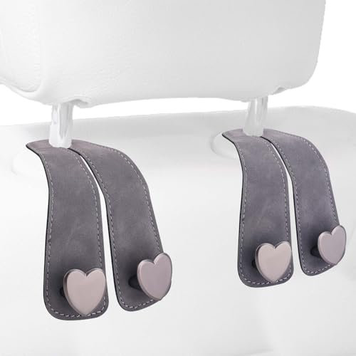 PEUTIER 2pcs Heart Shape Car Back Seat Organizer, Universal Fit Purse Hook Handbag Hanger, Stylish Car Item Organizers Accessories (Gray)