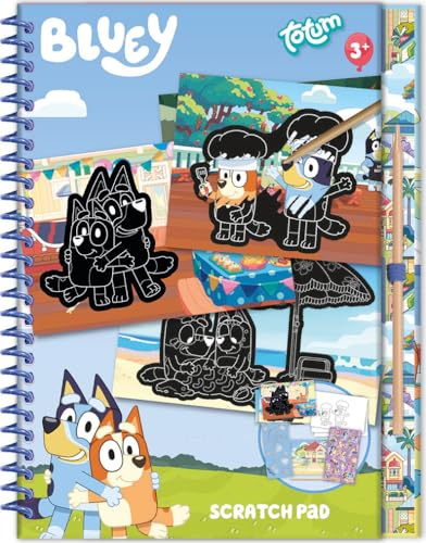 BLUEY Scratchbook con effetto glitter | libro da grattare e da colorare con 10 graffi + 10 immagini da colorare | Libro creativo per bambini dai 3 anni in su, ideale per viaggi e viaggi