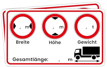 2x Hinweis Transporter Aufkleber und LKW Aufkleber – Länge x Breite x Höhe, Gewicht I 9,5 x 5,5 - Zubehör Auto, Transporter, Wohnmobil - Indoor Outdoor geeignet I Folienaukleber Selbstklebend