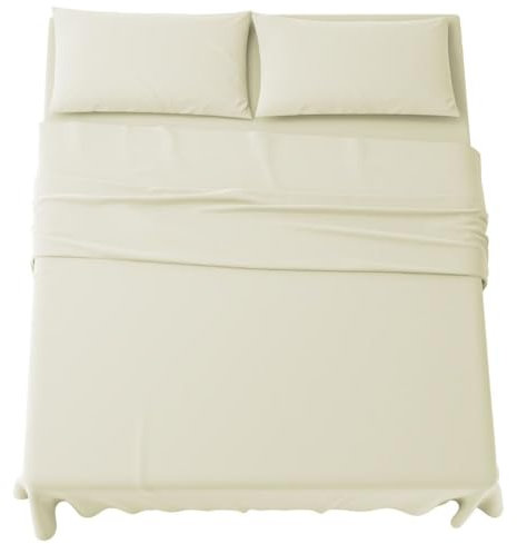 MAXIME MAISON - Completo Lenzuola Matrimoniali 4 Pezzi Set Lenzuola Matrimoniale in Microfibra Made in Italy, Completo Letto 1 Lenzuolo con Angoli, 1 Lenzuolo Sopra, 2 Federe (Panna)