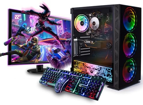 Veno Scorp Gaming PC 22 Monitor Bundle Ryzen 5 5500 Processor RX 580 8GB Graphics Card - 16GB Ram - 1TB NVMe SSD - 550W PSU - Windows 11 - WiFi - Neonzilla 4