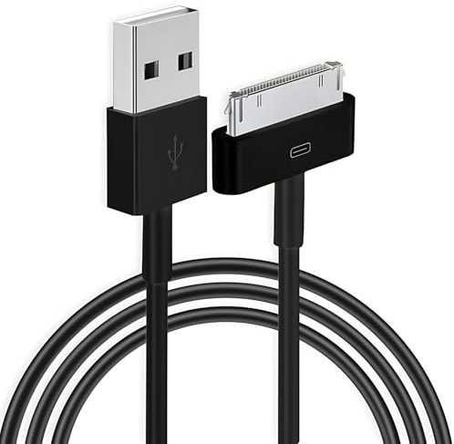 pluX USB Sync and Charging Data Cable compatible with iPhone 4/4s, 3G/3GS, iPad 1/2/3, 30-Pin Cables Charger Lead - 2M Black