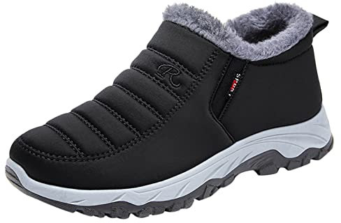 Stivali da caccia in pelle Moda Inverno Uomini Stivali da Neve Fondo Piatto Antiscivolo Tinta Unita Peluche Caldo E Confortevole Stivali per Gli Uomini per la Neve, Nero , 39 1/3 EU